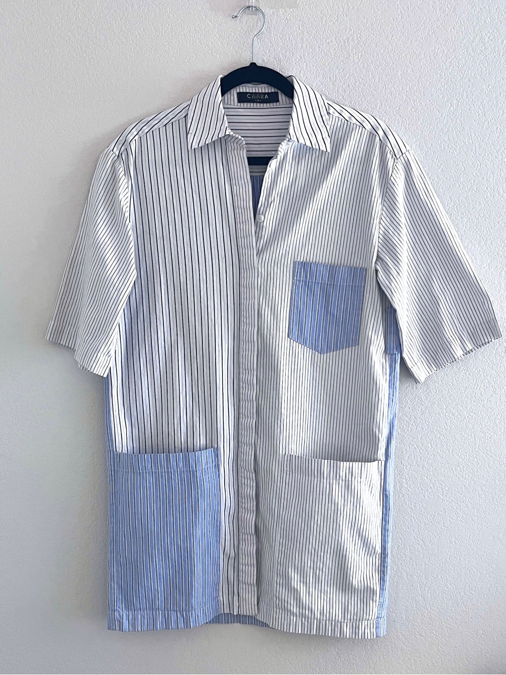 Anthropologie Caara Vertical Striped Button-Down Shirt Dress - Blue & White